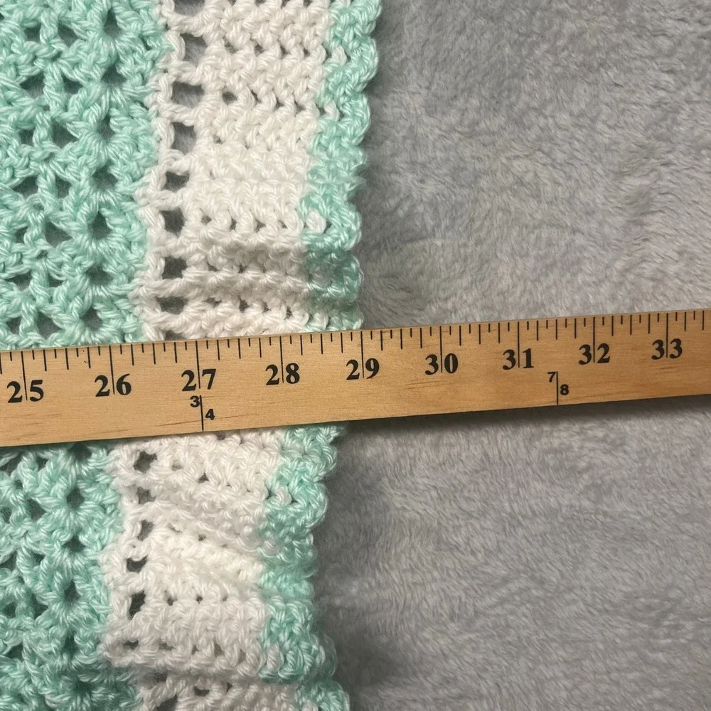 Handmade Crochet Baby Blanket Set 2pc Mint Green White Chevron Blue Multi